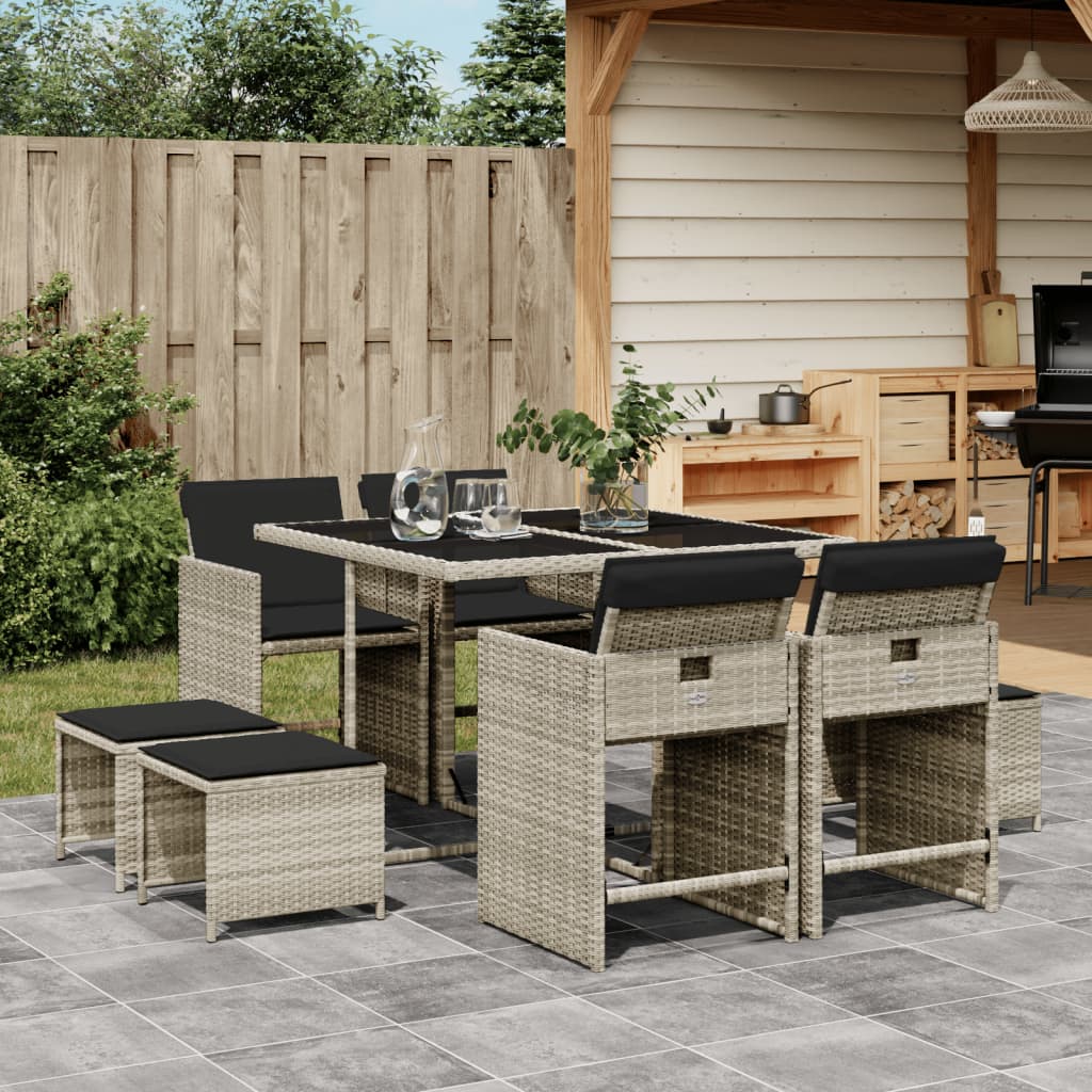 vidaXL set comedor de jardín 9 pzas cojines ratán sintético gris claro