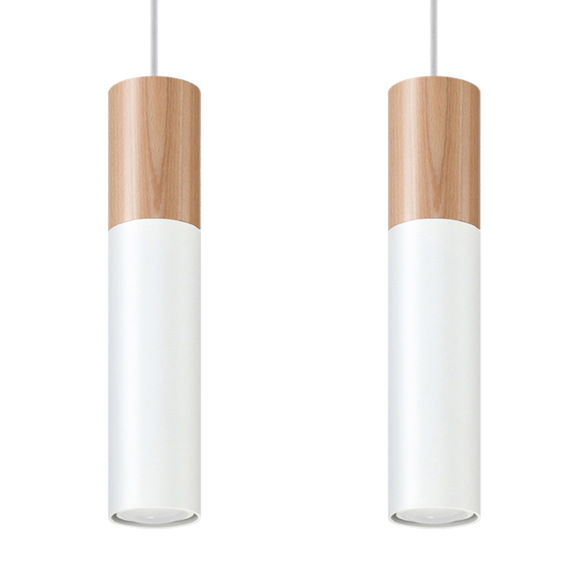 Lámpara coLGante pablo 2 madera natural/blanco acero/madera 30x90x6cm