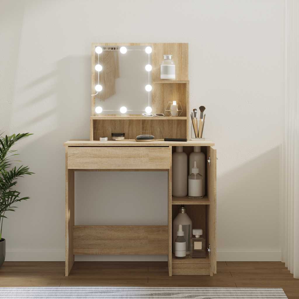 Tocador con LED color roble sonoma 86,5x35x136 cm