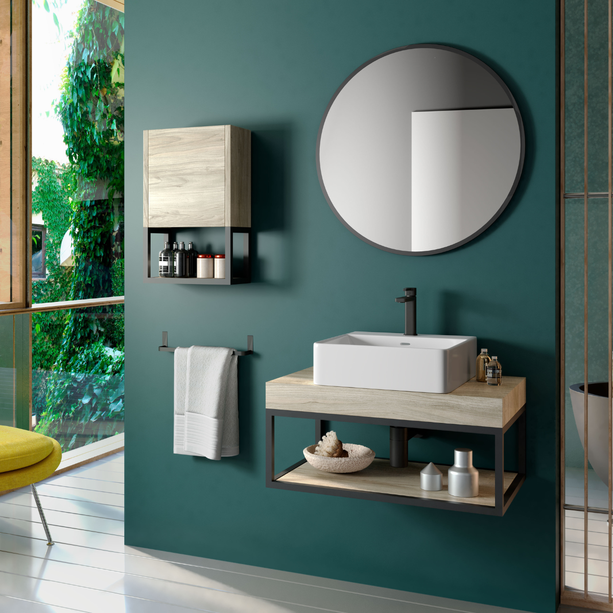 Mueble baño suspendido encimera | 60cm | incluye estante inferior