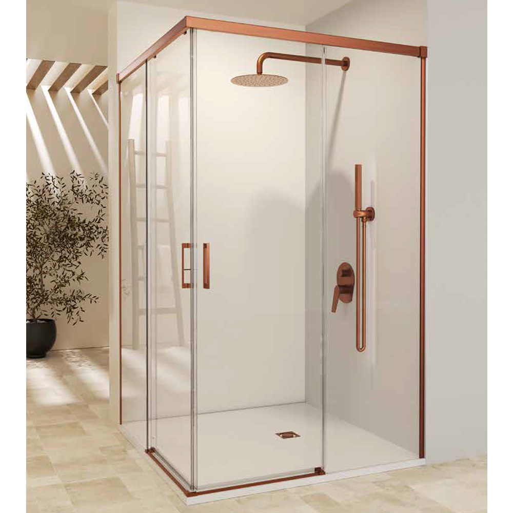 Mampara ducha 2 fijos + 2 puertas | oro rosa 80cm (adap.77,50-80)x80cm
