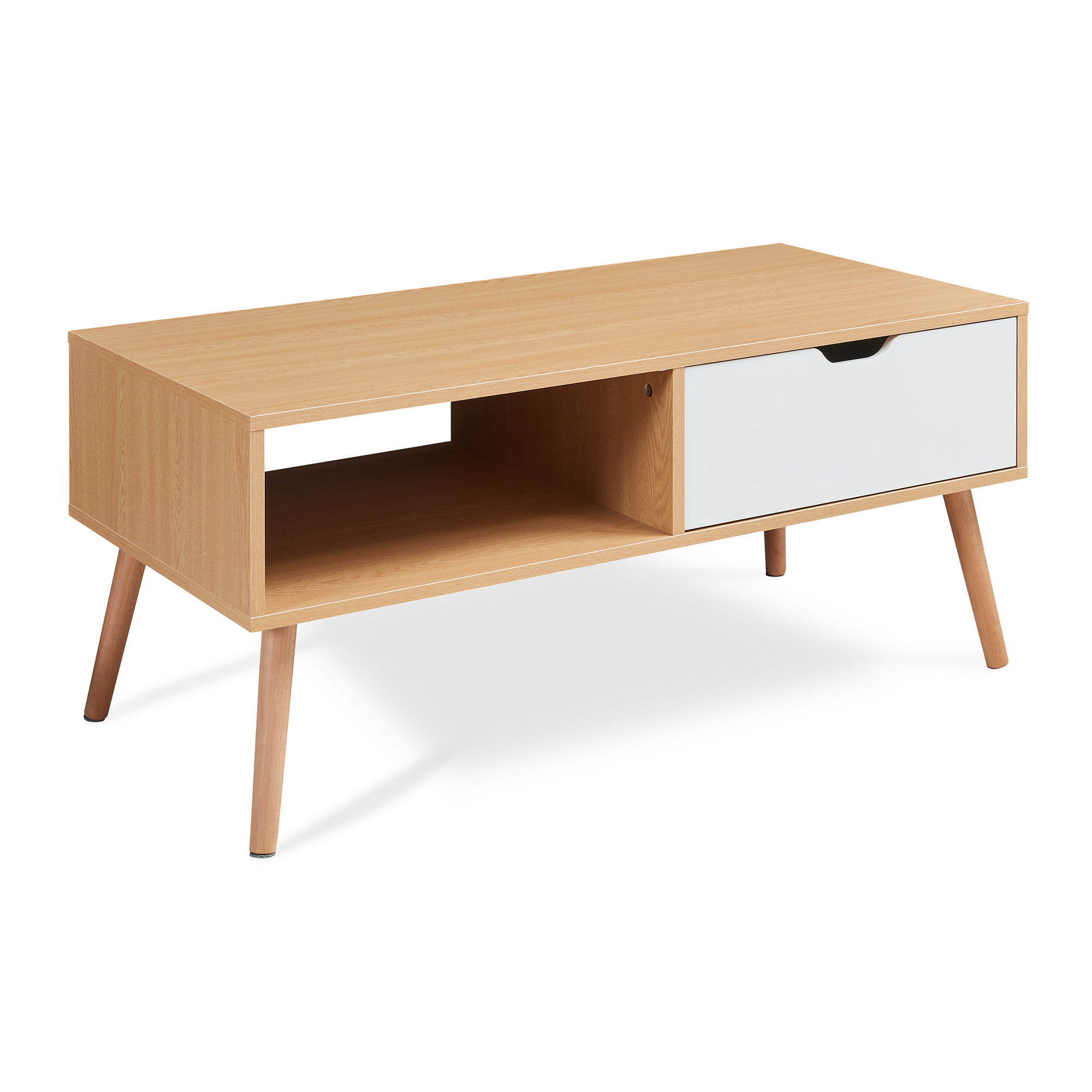 Mesa de centro bordkak con cajón 100x48x45cm roble/blanco [en.casa]