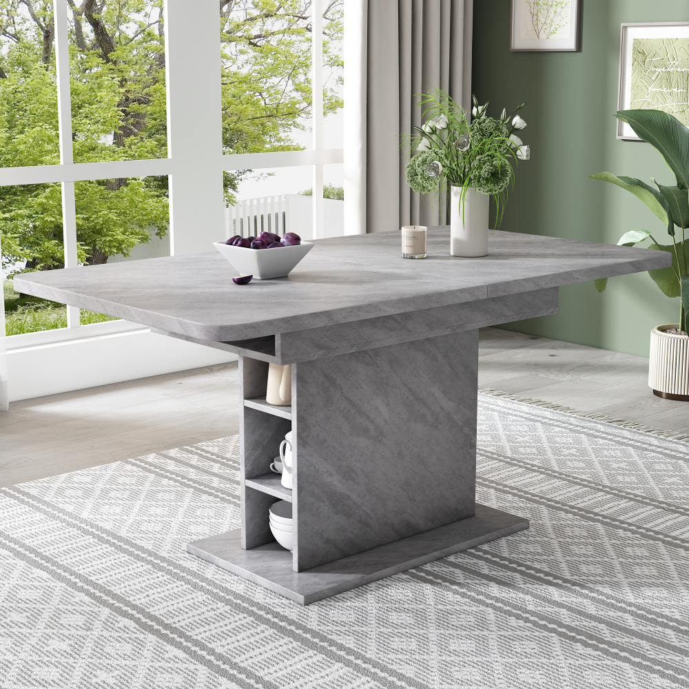 Mesa de comedor extensible con almacenaje aglomerado gris 74x120x80cm
