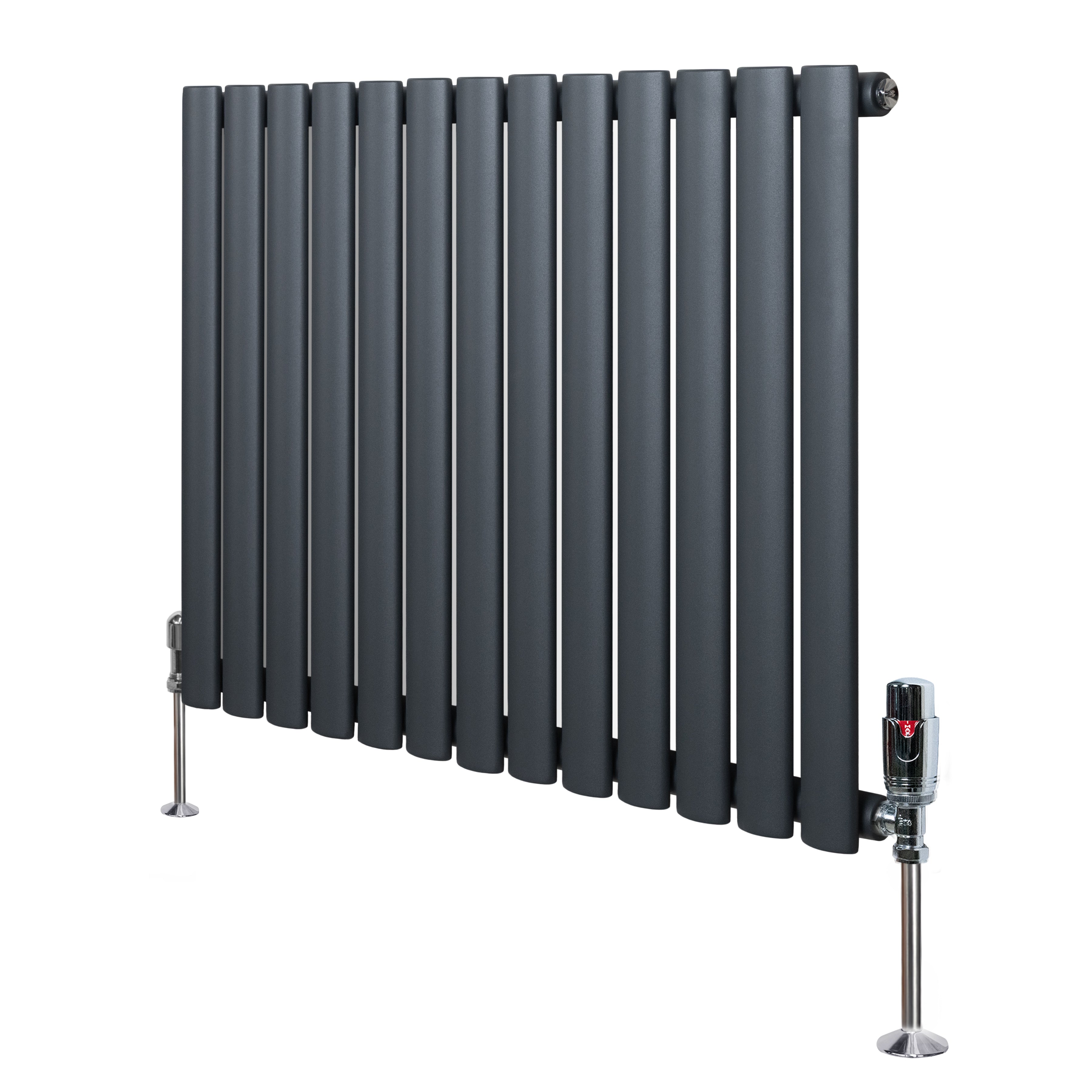 Radiador de columna simple ovalado y válvulas – 600 mm x 780 mm – gris