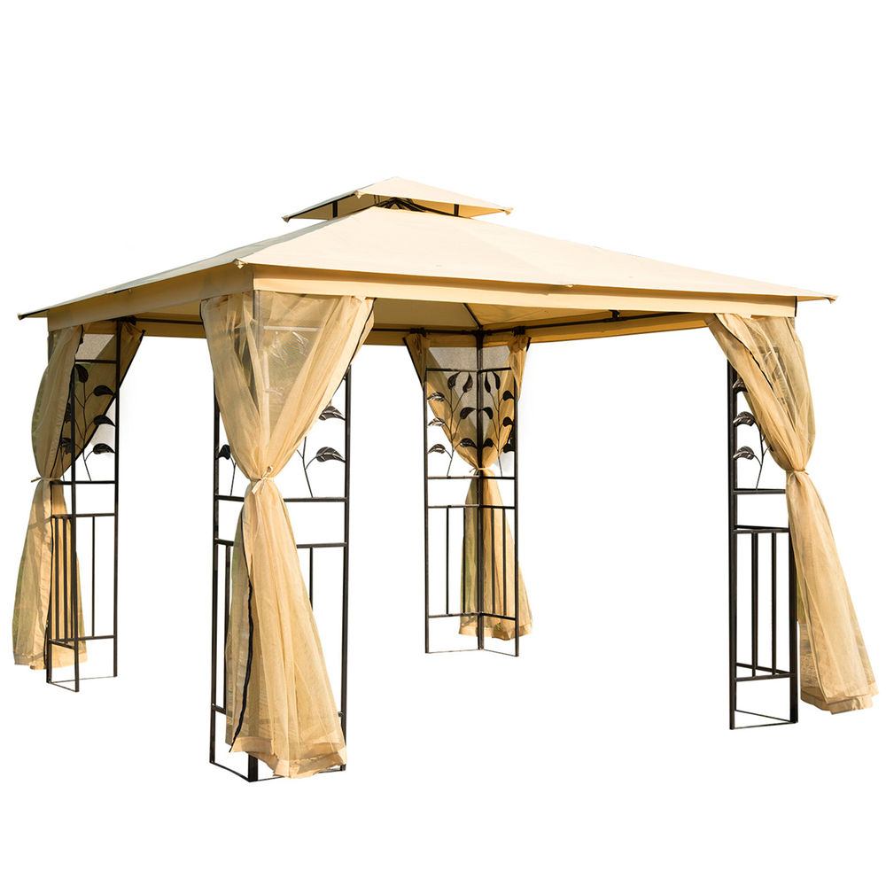 Carpa de jardín 300x300x272cm poliéster, acero color beige Outsunny
