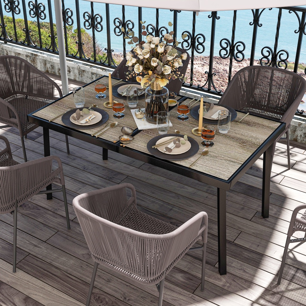 Mesa de comedor para jardín terraza y balcón acero gris 72x145x85cm