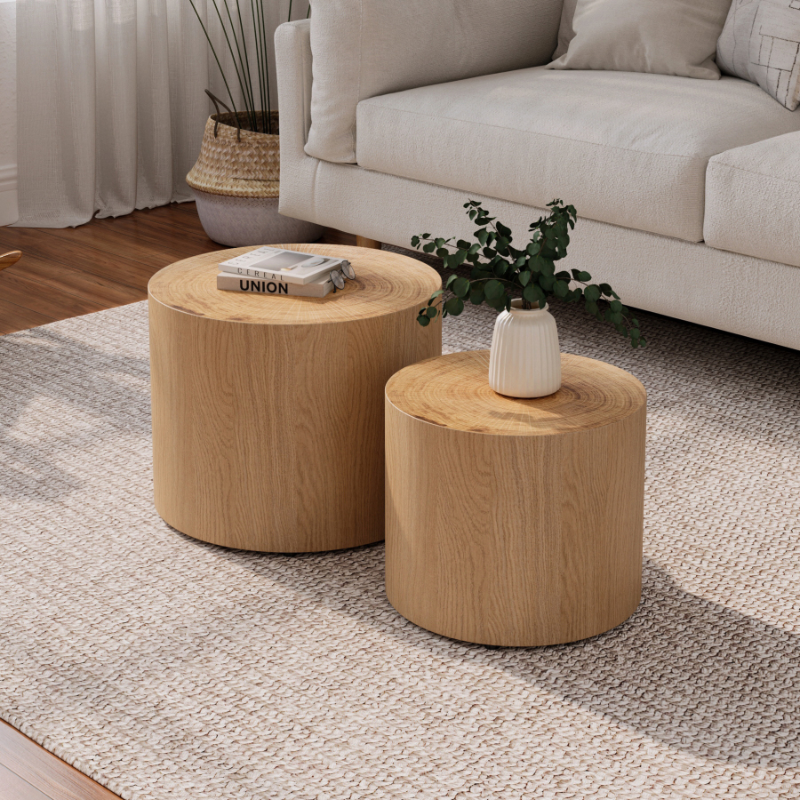 Set de 2 mesas de centro nido redondas madera natural 38x48x48cm