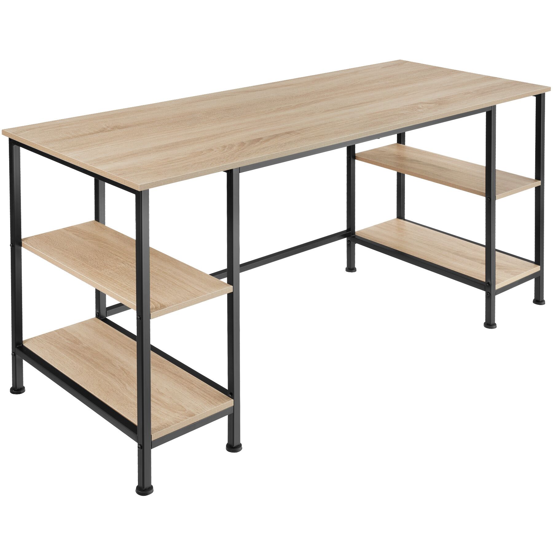 Escritorio estilo industrial, 4 estantes, 137x55x75 cm, madera clara