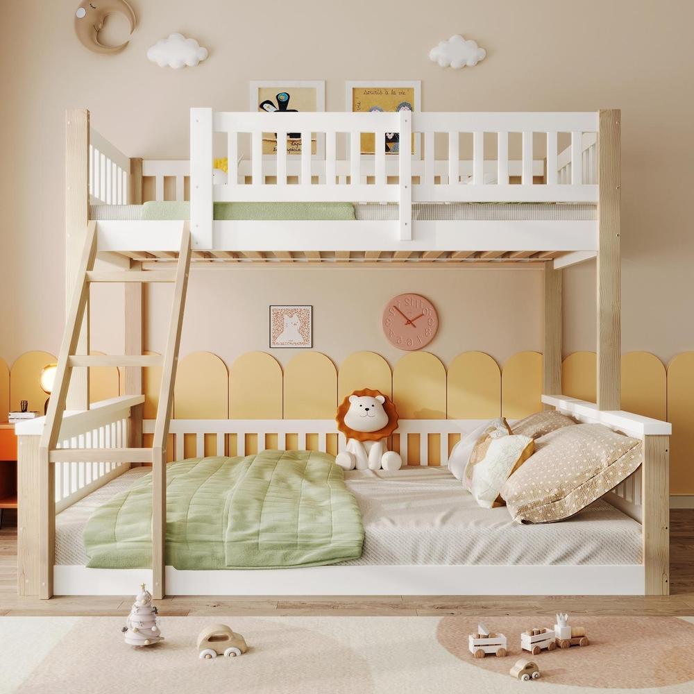 Litera infantil madera 90x200+140x200 con escalera y barandilla
