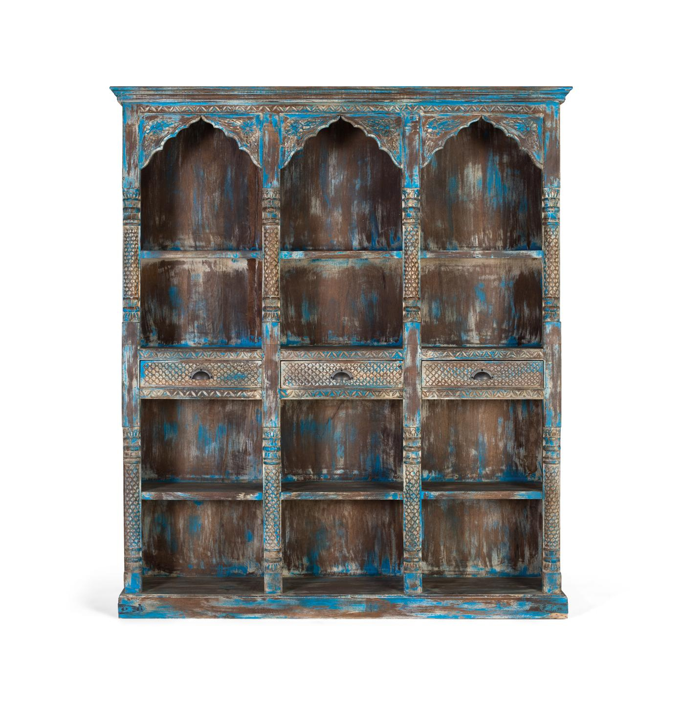 Librería de madera de mango en color azul envejecido 170 cm