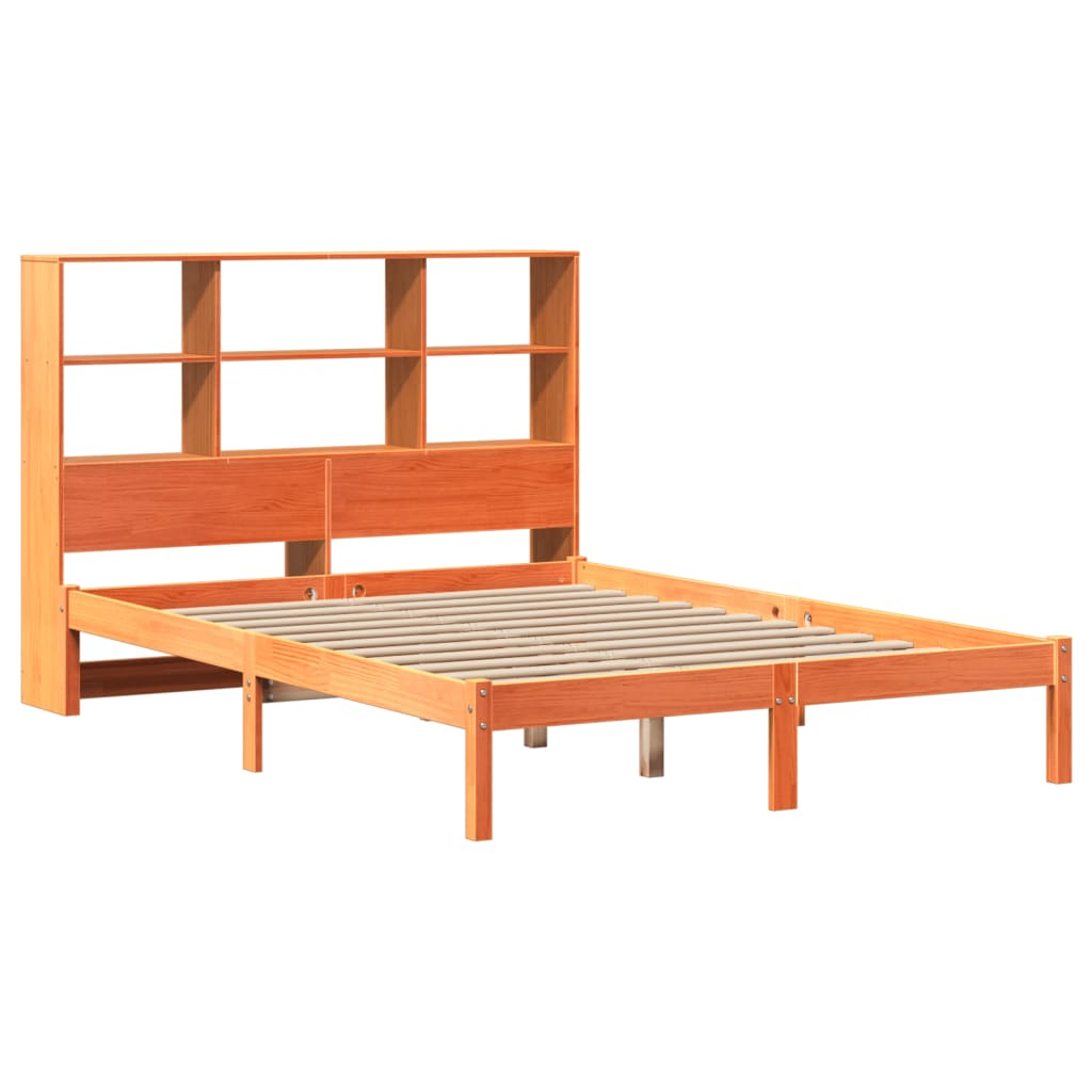 vidaXL cama con estantería sin colchón madera maciza marrón 135x190cm