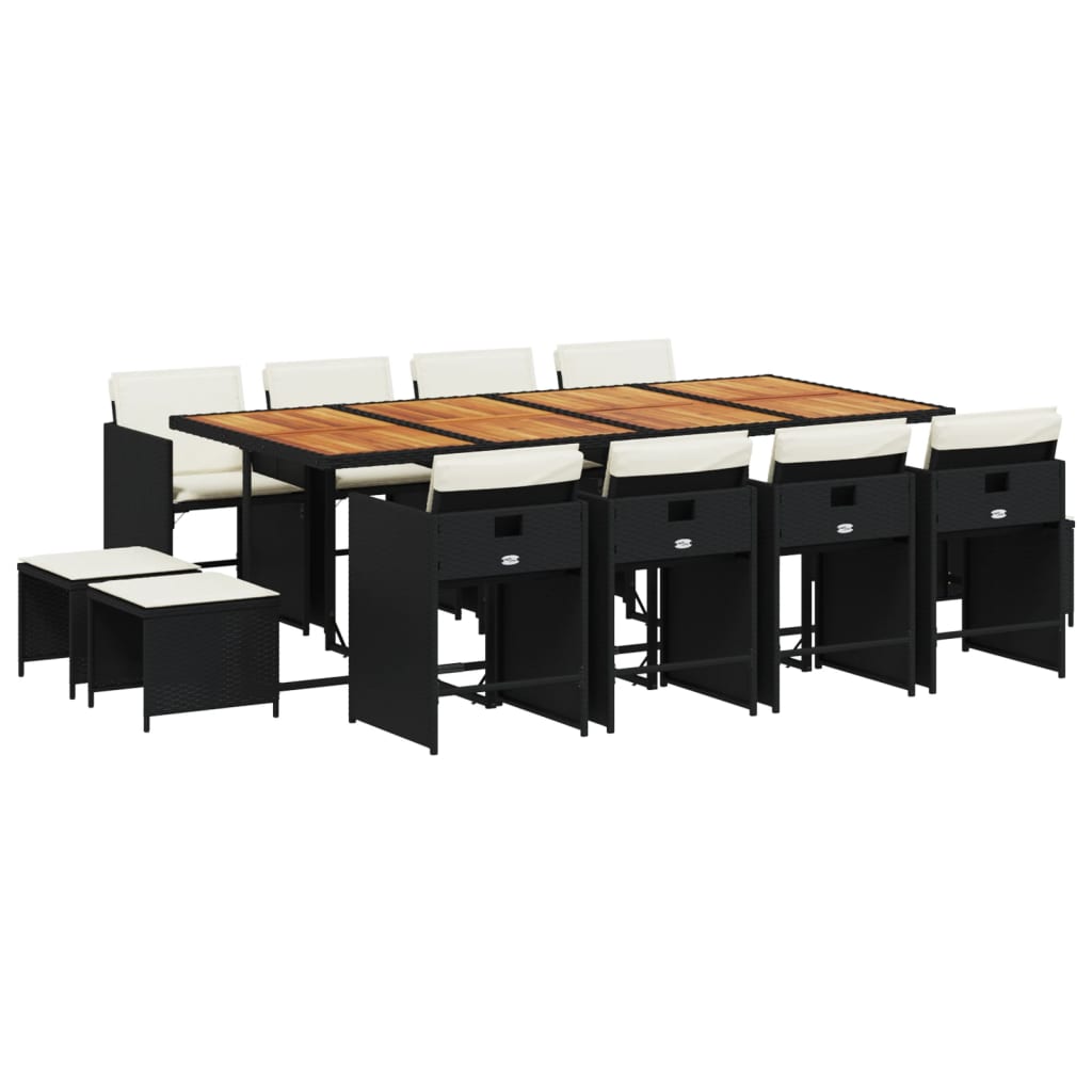 vidaXL set comedor de jardín con cojines 13 pzas ratán sintético negro