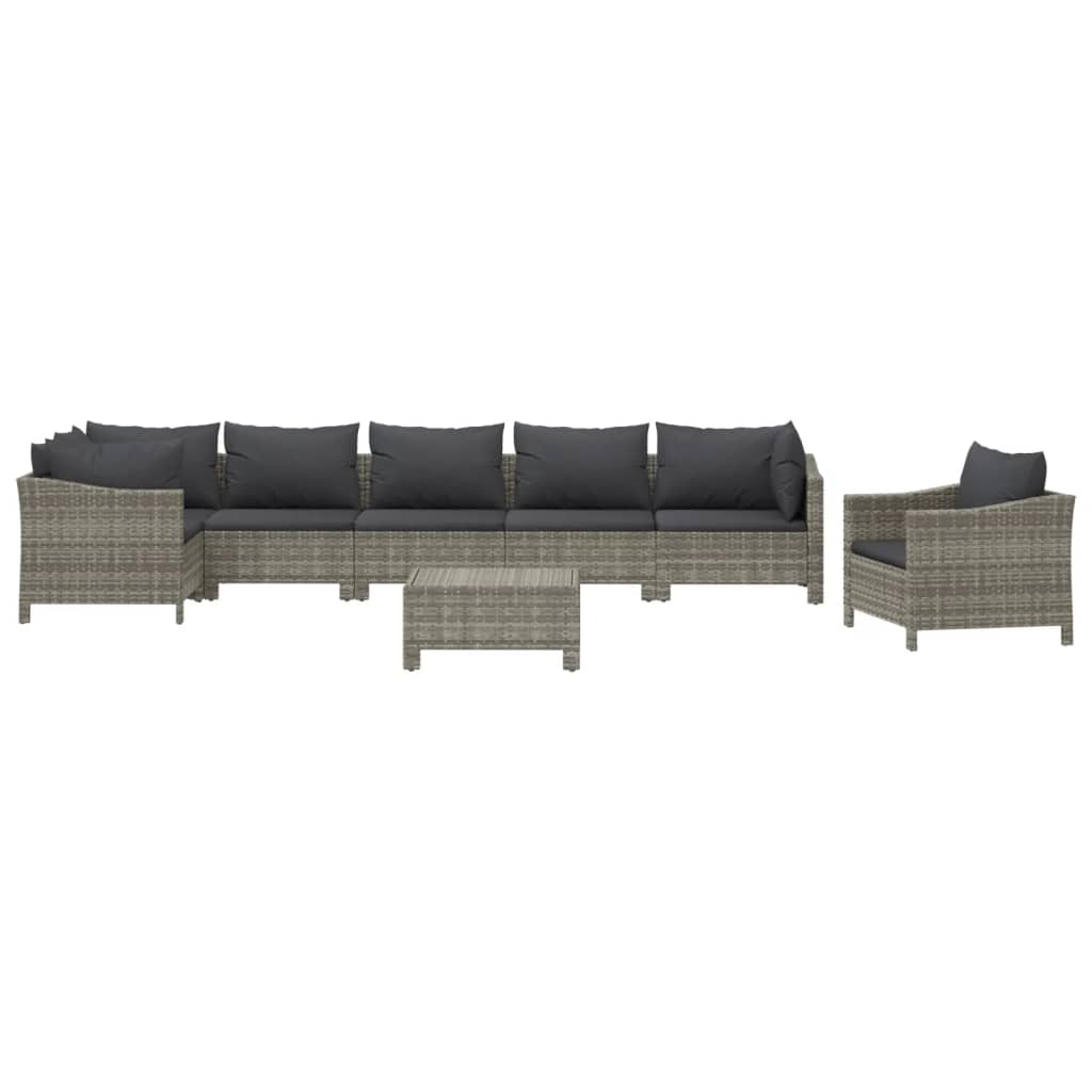 vidaXL set de muebles de jardín 8 pzas y cojines ratán sintético gris
