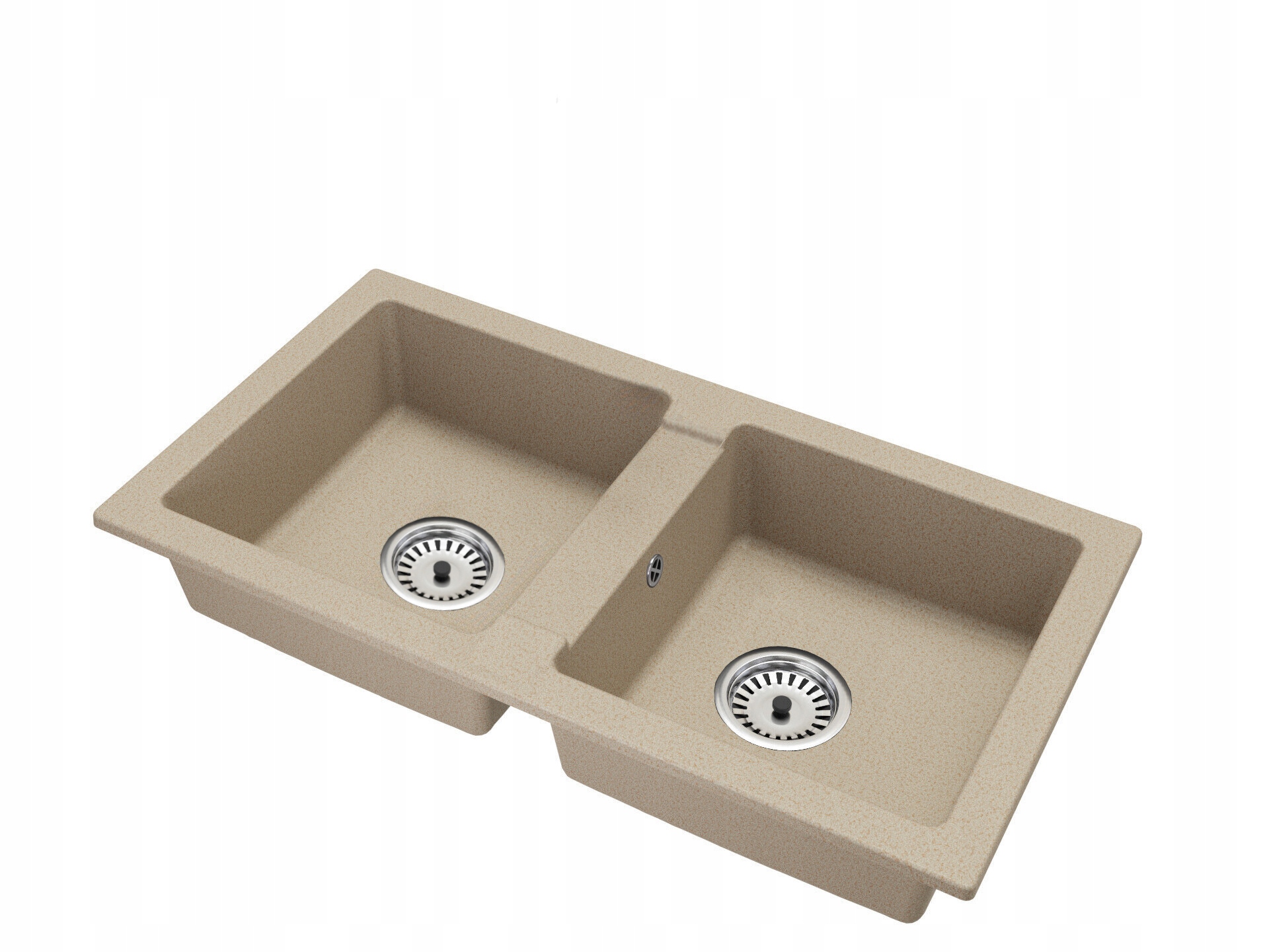 Silla fregadero de granito 43.6cm x 82cm, 2 cubetas + kit de desagüe beige