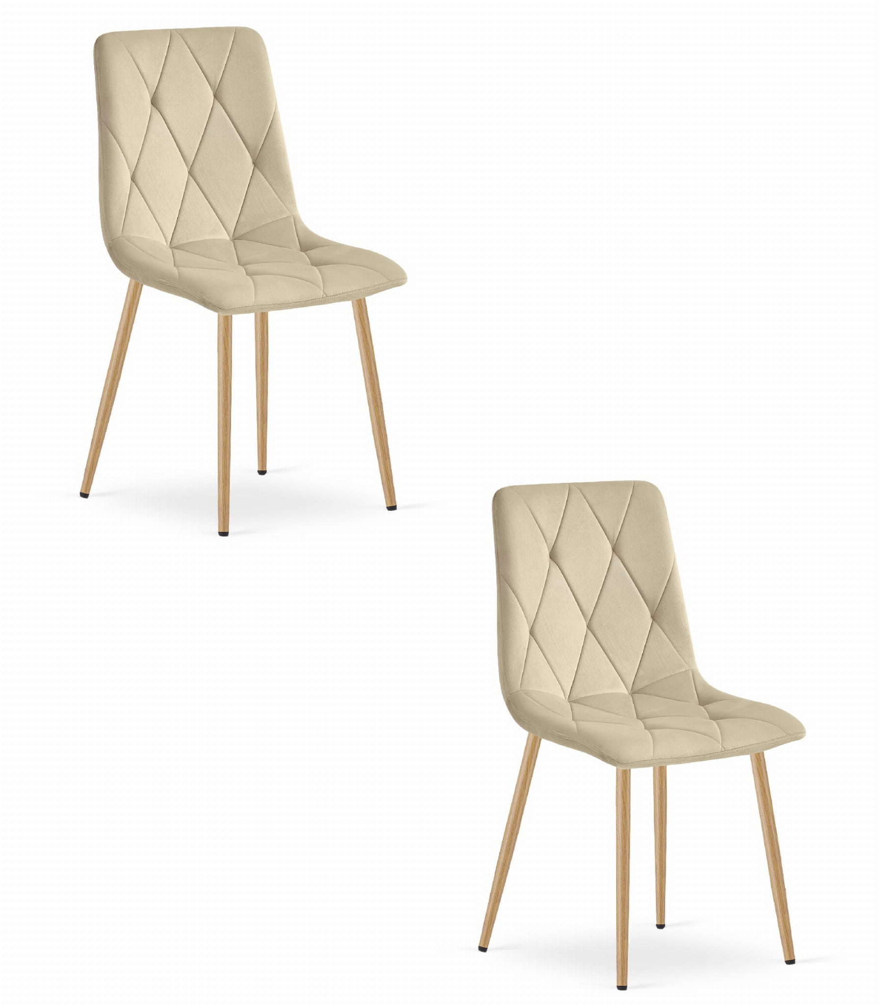 Silla valora tyra, terciopelo beige claro, patas color madera (x2)