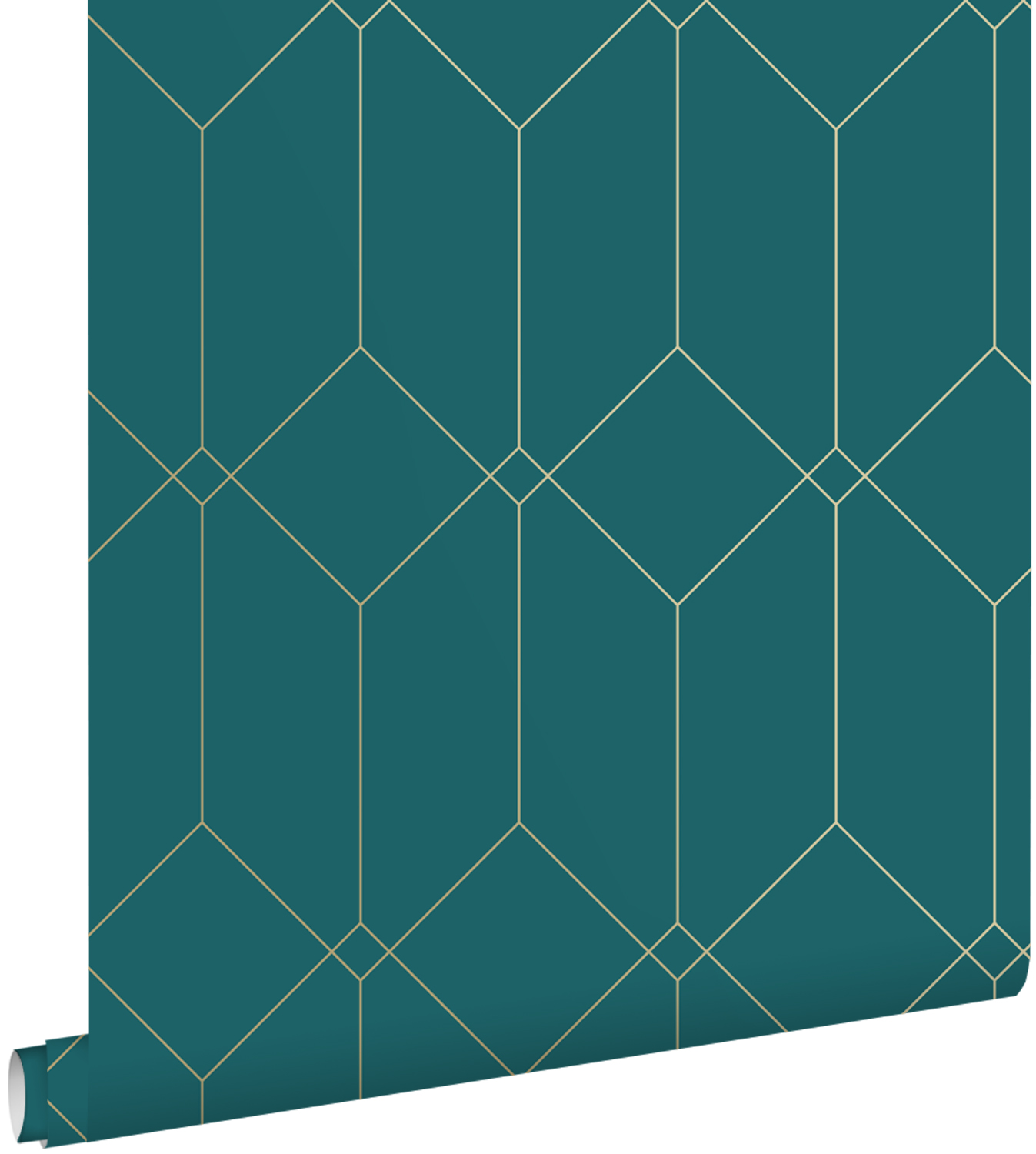 Estahome papel pintado arte deco oro, verde y azul 53 cm x 10.05 m
