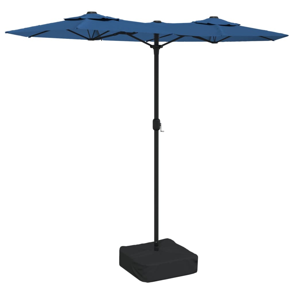 vidaXL sombrilla doble de jardín con luces LED azul 316x145 cm
