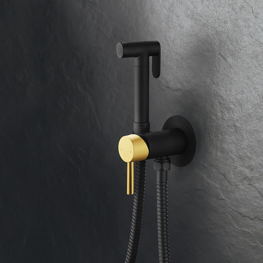 Kibath grifo wc higiene íntima 2 aguas negro oro mate fabricado en latón
