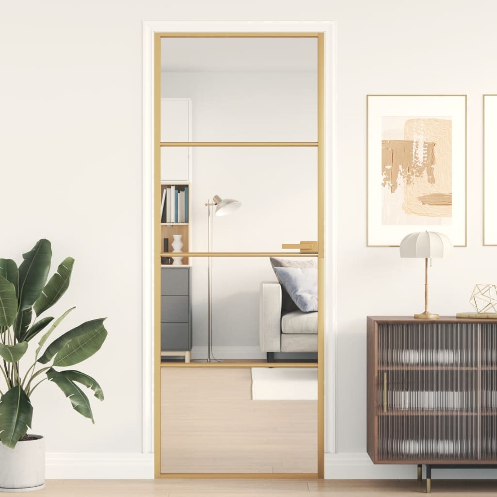 Puerta de interior dorada vidrio templado y aluminio 76x201,5cm wef4149