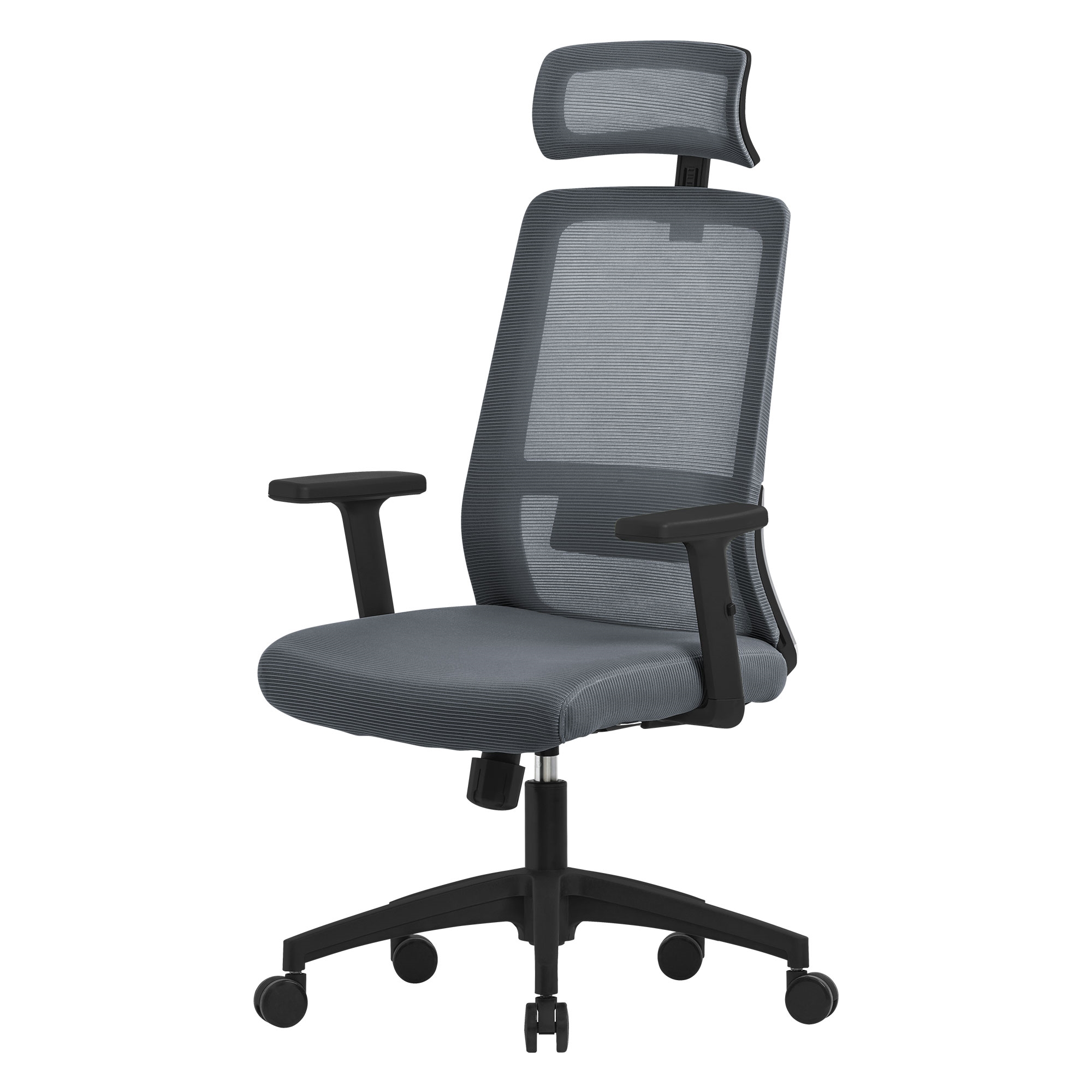 Silla de oficina ergonomica gris regulable con reposacabezas