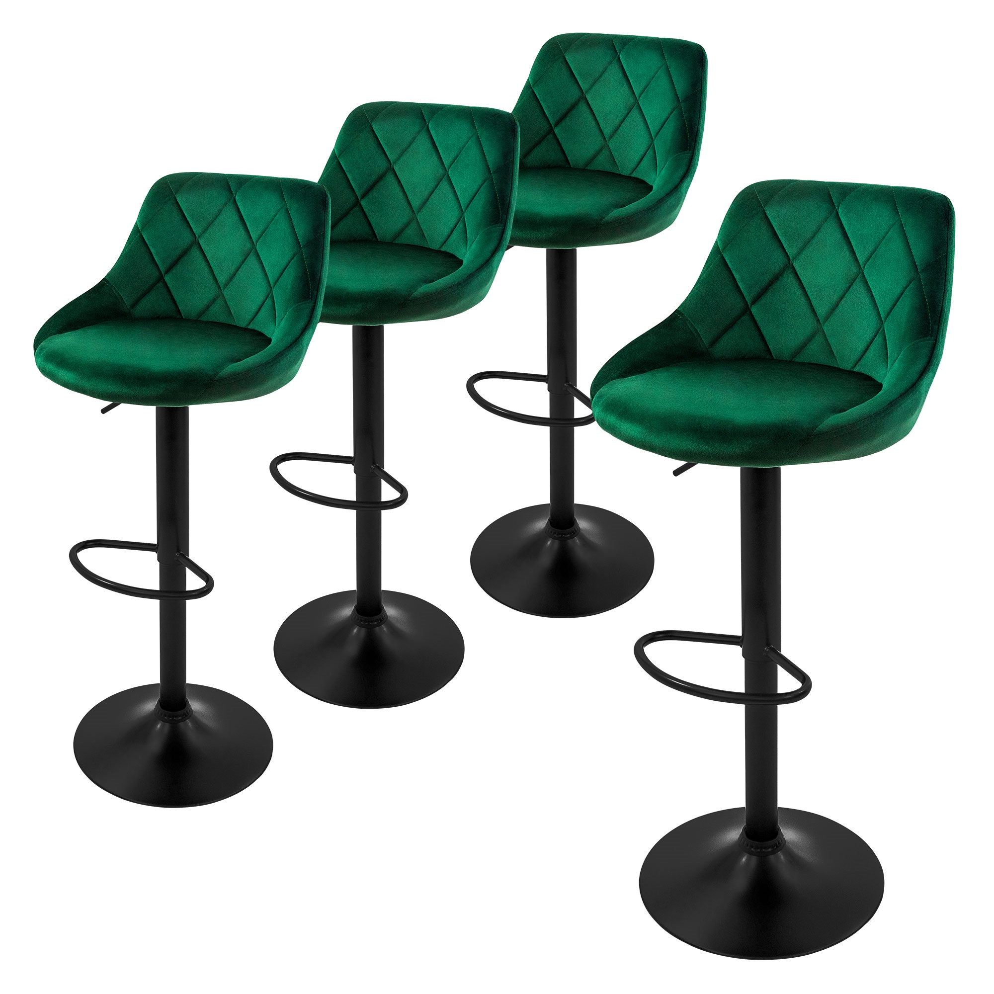 Juego 4x taburetes de bar verde asientos ajustables 62-82 cm