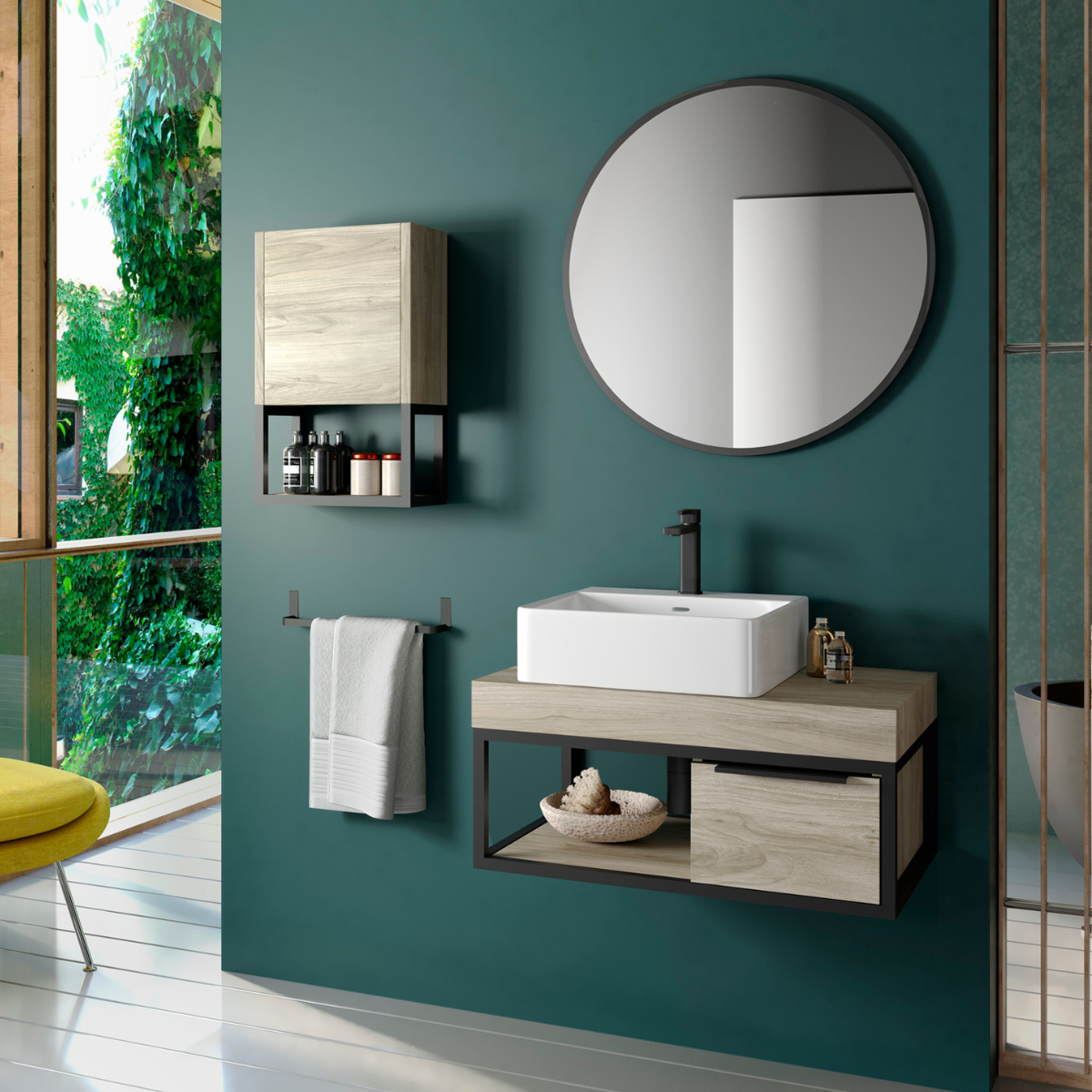 Mueble baño suspendido encimera | 100cm | incluye cajón y estante inferior