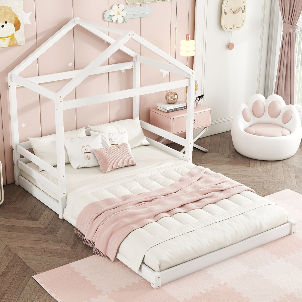 Cama doble 140x200cm con somier madera de pino y mdf – blanco