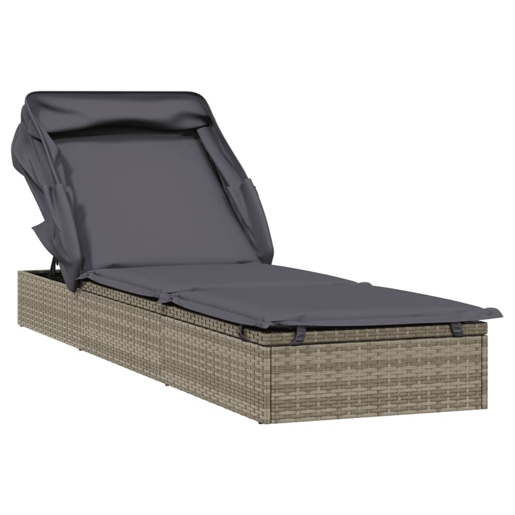 vidaXL tumbona con toldo plegable ratán sintético gris 213x63x97cm