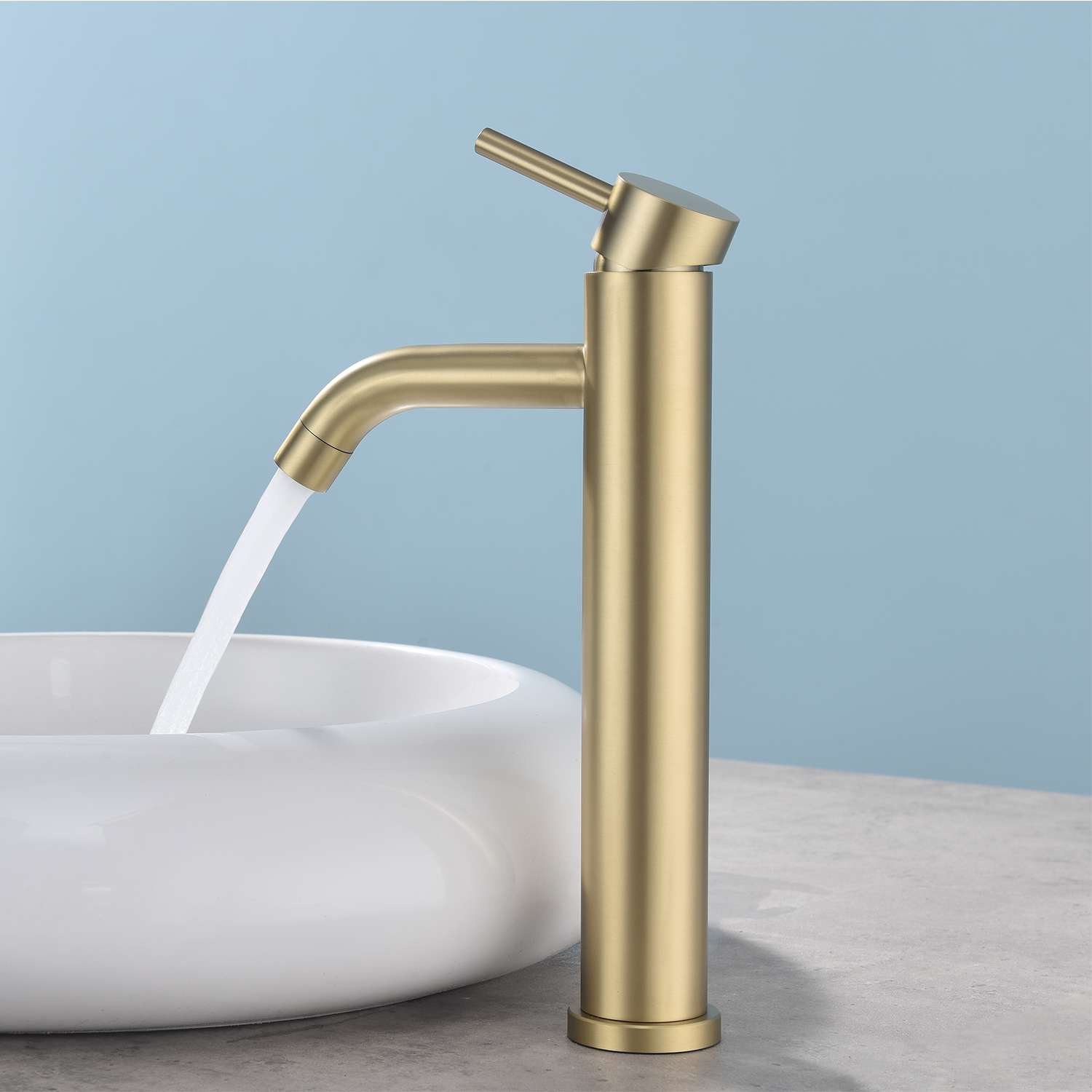 Grifo monomando lavabo alto sky bath oro cepillado inox s304 serie rock