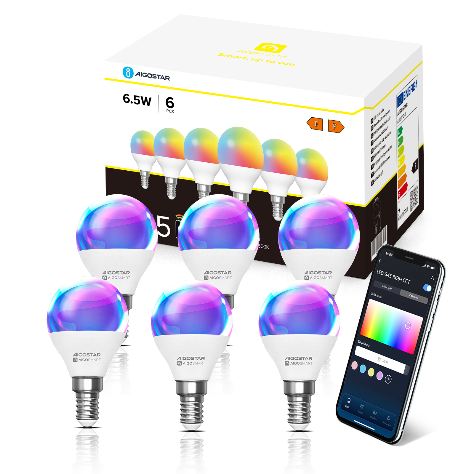 Aigostar bombilla g45 e14 6.5w rgbcw Wi-Fi alexa/google