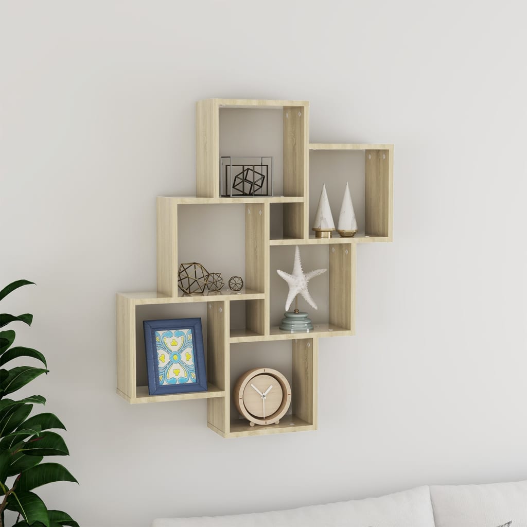 Estante cubo pared madera contrachapada roble sonoma 78x15x93cm