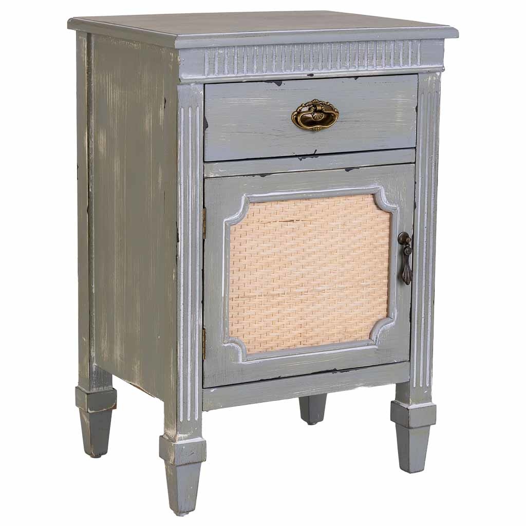Mesita de madera lacada verde y rejilla 46x36x68h cm