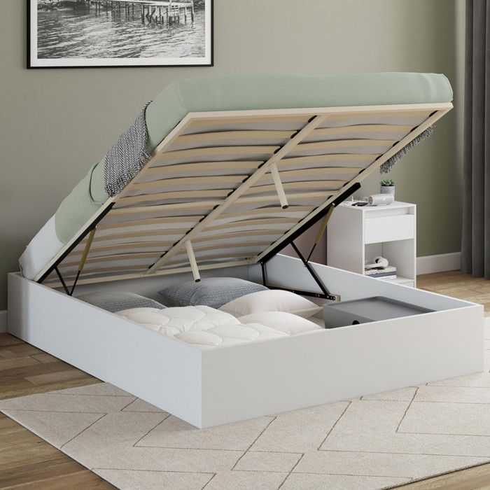 Cama con arcón doble blanca con somier - 160 x 200 cm