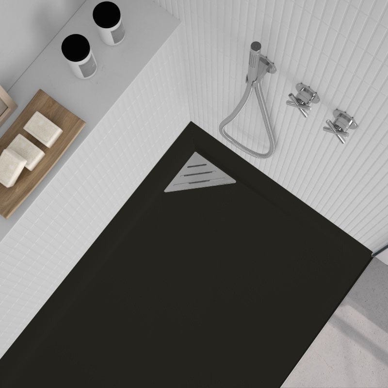 Plato de ducha resina trinity negro 80x80 cm rejilla inox a la izquierda