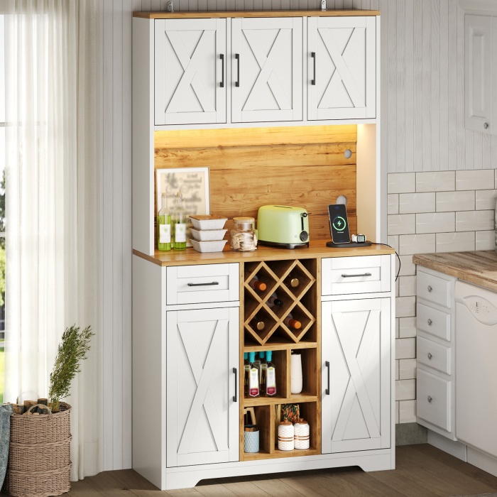Armario de cocina con LED y puertos usb natural y blanco 180x105x40cm