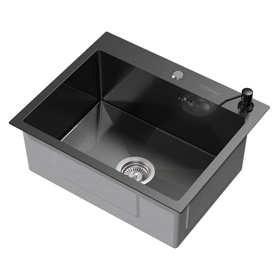 Fregadero de cocina de un seno 55 x 45 cm antracita con juego desagüe