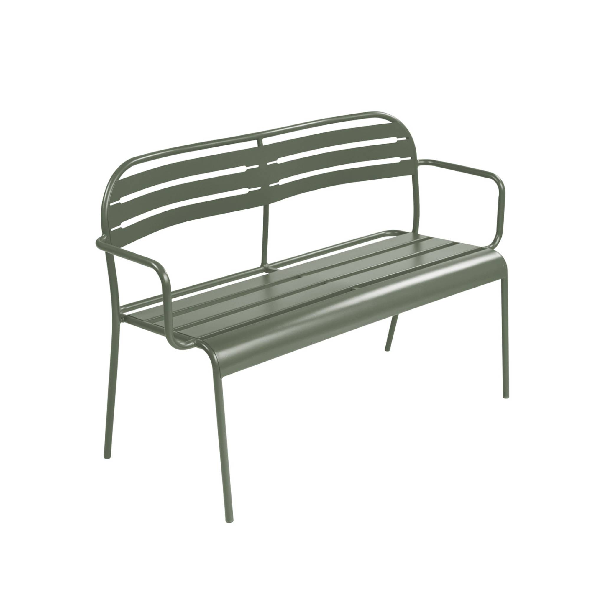 Banco exterior de acero, 2 plazas, amelia, verde kaki, 118x52x80 cm