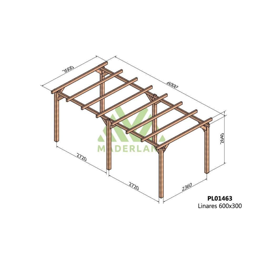 Pérgola de madera laminada - linares 600x300cm (maderland)