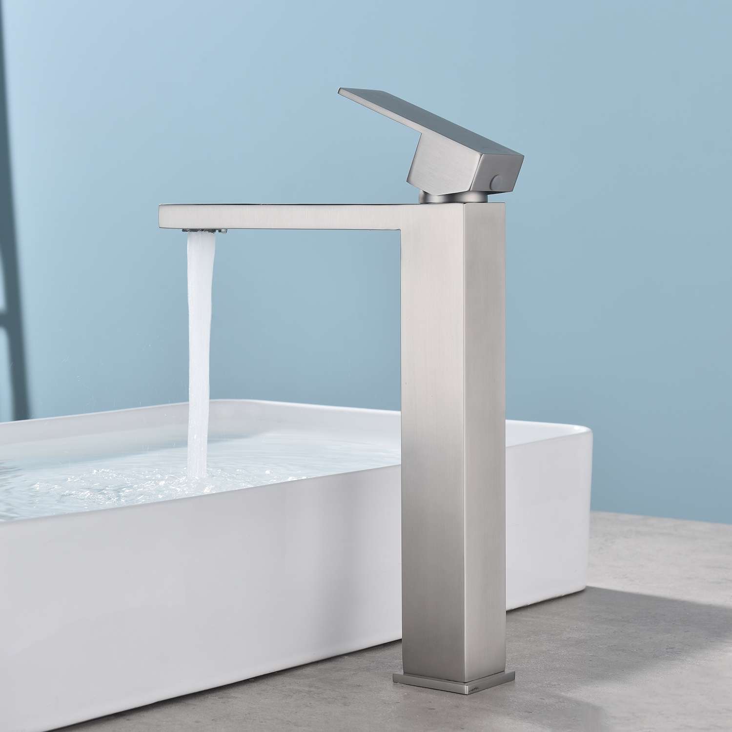 Grifo monomando lavabo alto sky bath níquel cepillado inox s304 serie army