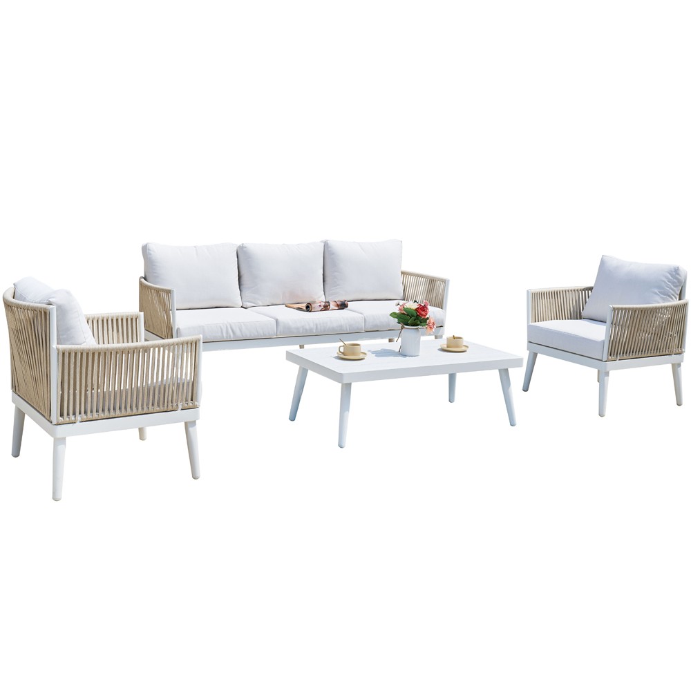 Momma Home Conjunto Calpe 4 piezas aluminio asiento tejido Con cuerdas