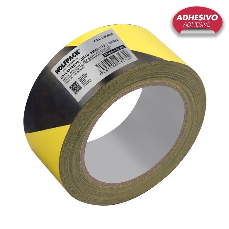 Cinta adhesiva suelo amarilla/negra, 33 mt x 50 mm.