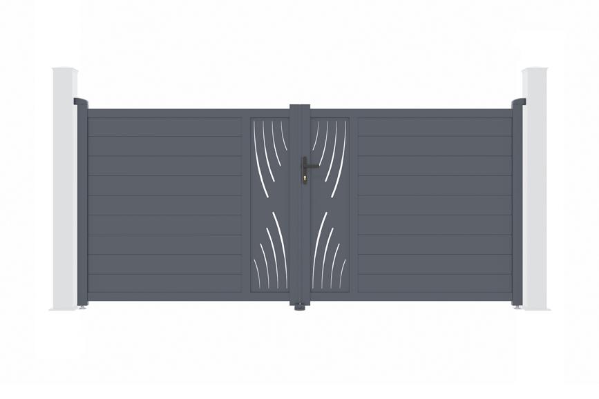 Puerta batiente regulable ancho 3,5m veleta h.160cm aluminio gris