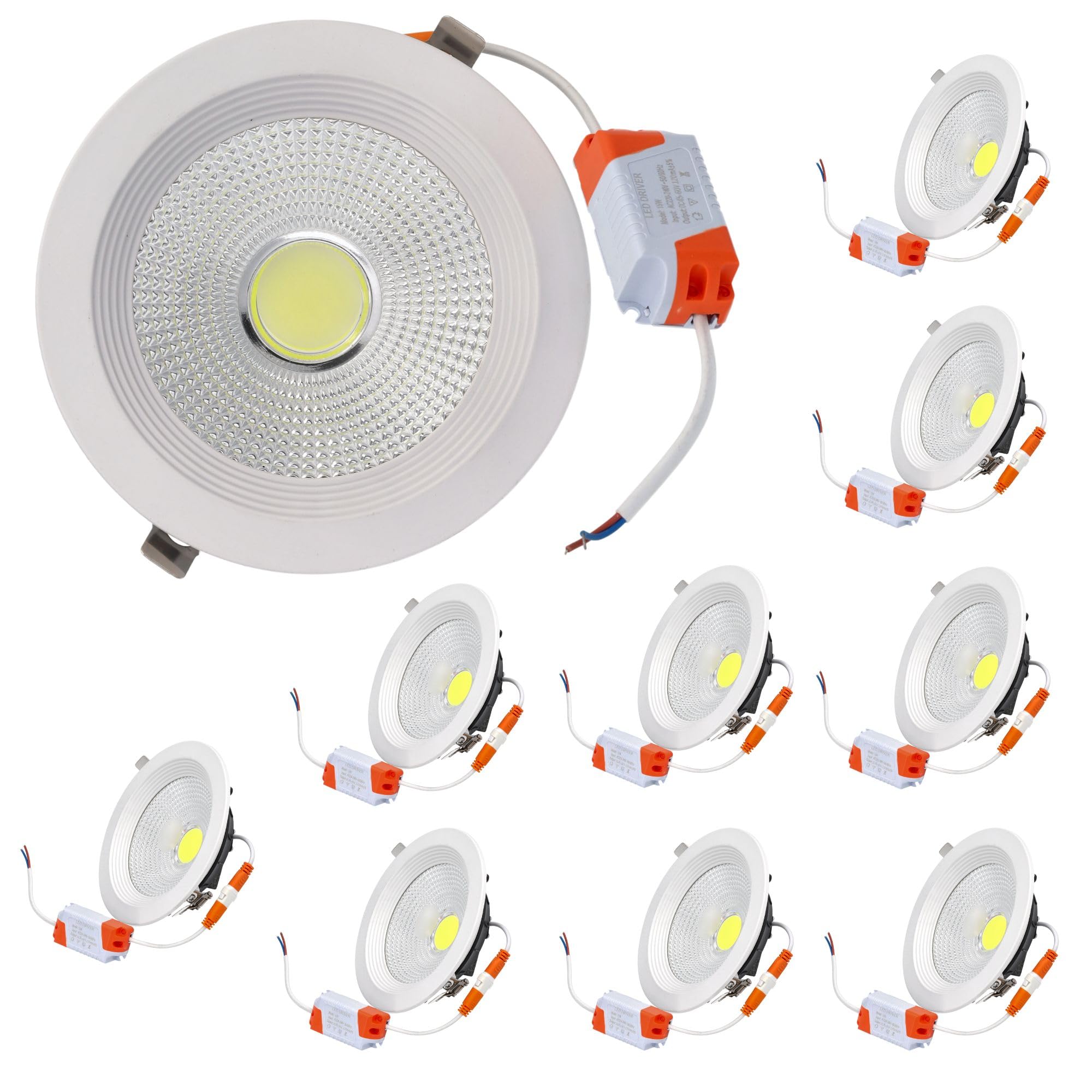 10x downlight LED cob empotrar, 15w 1500lm, luz fria 6000k