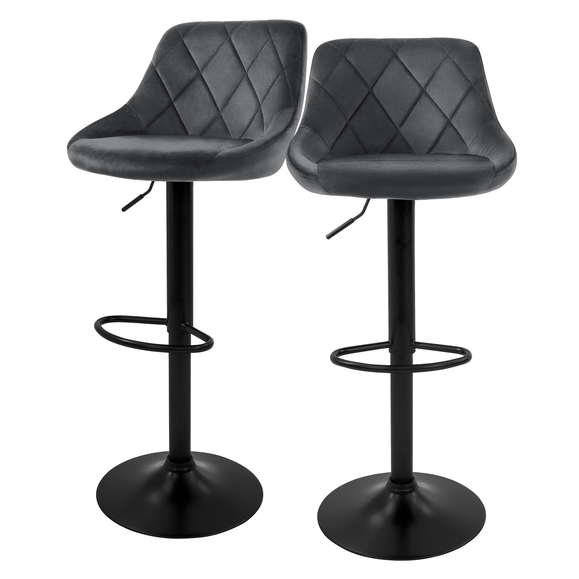 Set 2x taburetes de bar de terciopelo gris sillas giratorias con reposapiés