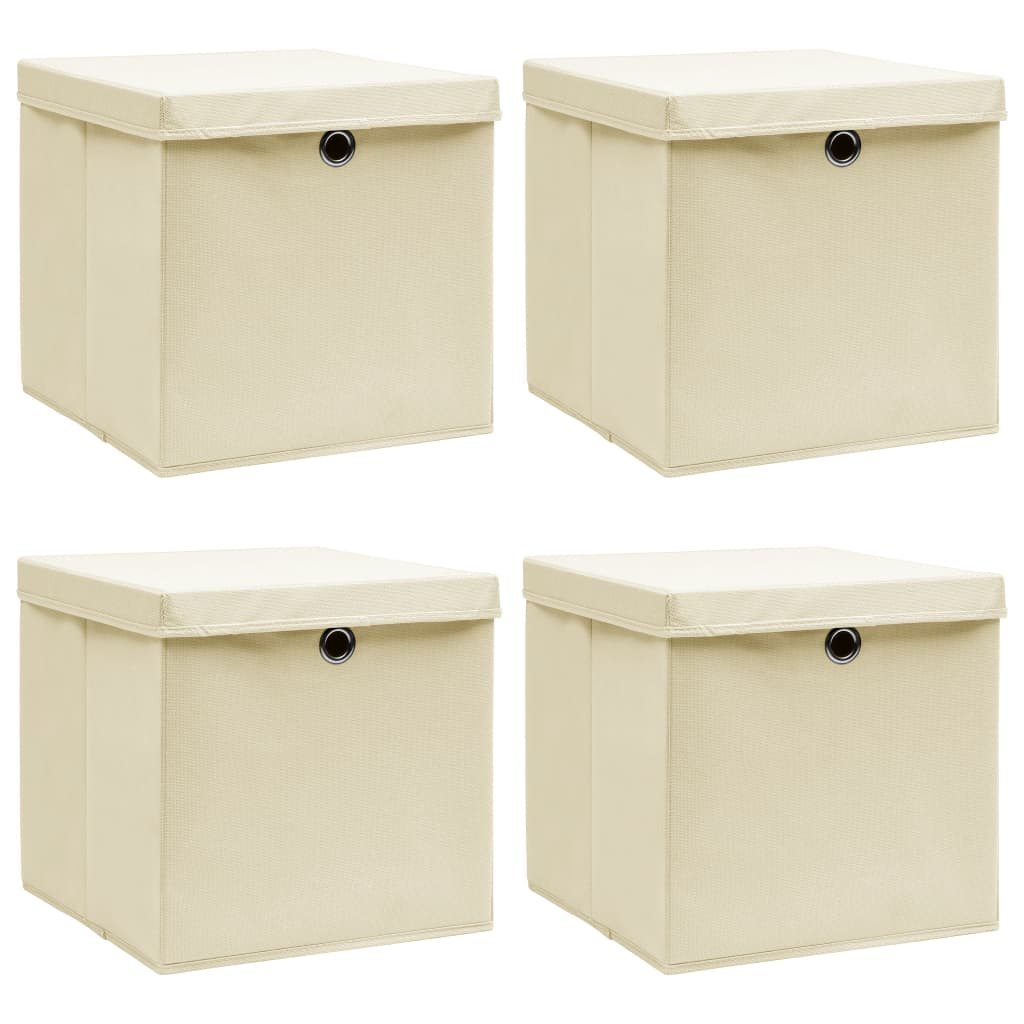 vidaXL cajas de almacenaje con tapas 4 uds tela crema 32x32x32 cm