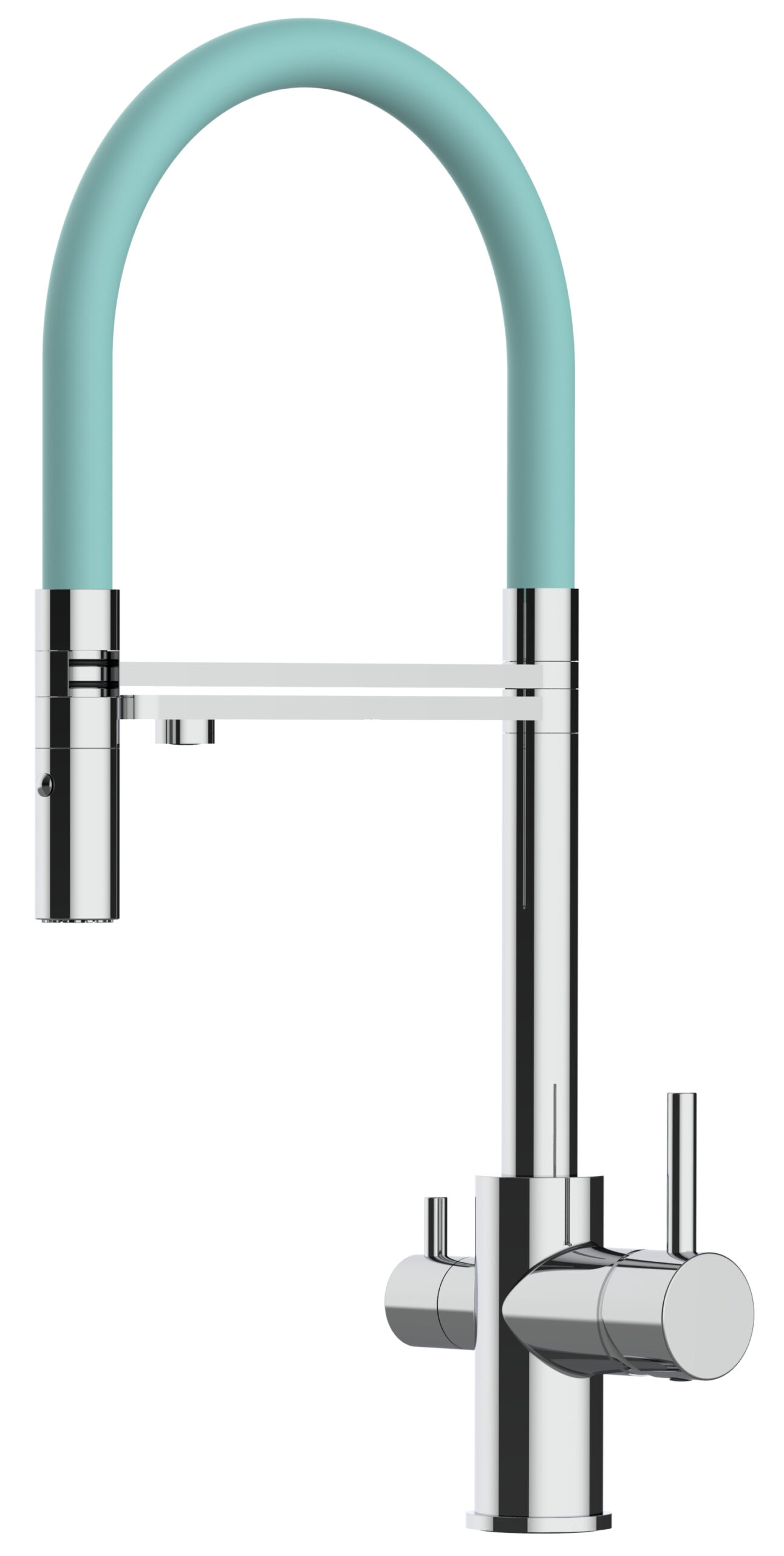 Grifo de cocina 3 vías cromado FL caño turquesa flexible ducha 2chorros