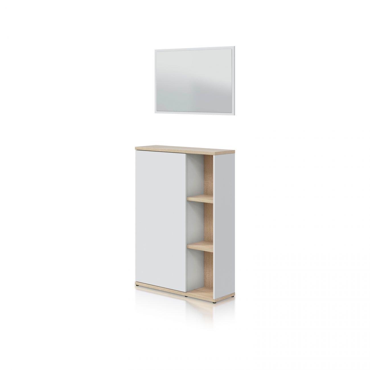 Mueble recibidor y zapatero con estantes y espejo 77 cm rice blanco - roble