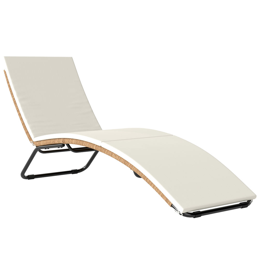 Tumbona de ratán 175x57x80 cm acero, ratán pe color beige Outsunny