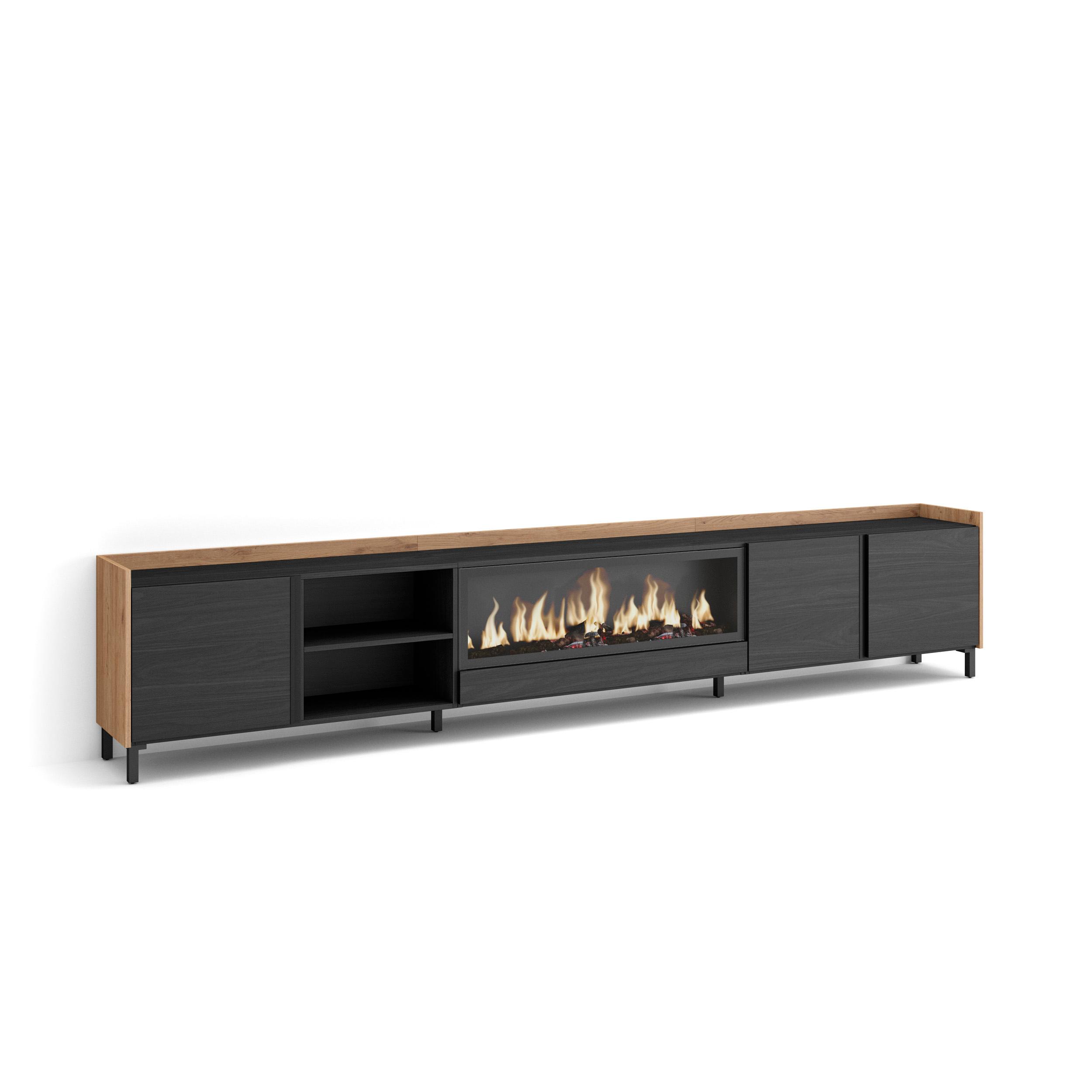 Mueble tv, 315x35x61cm, chimenea eléctrica xxl, rf4618