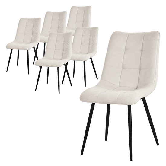 Set de 6 sillas de comedor beige asiento tapizado y acolchado